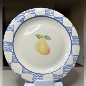 Vintage Pfaltzgraff Blue Checkered Plate Pear Design 8in farm country kitchen